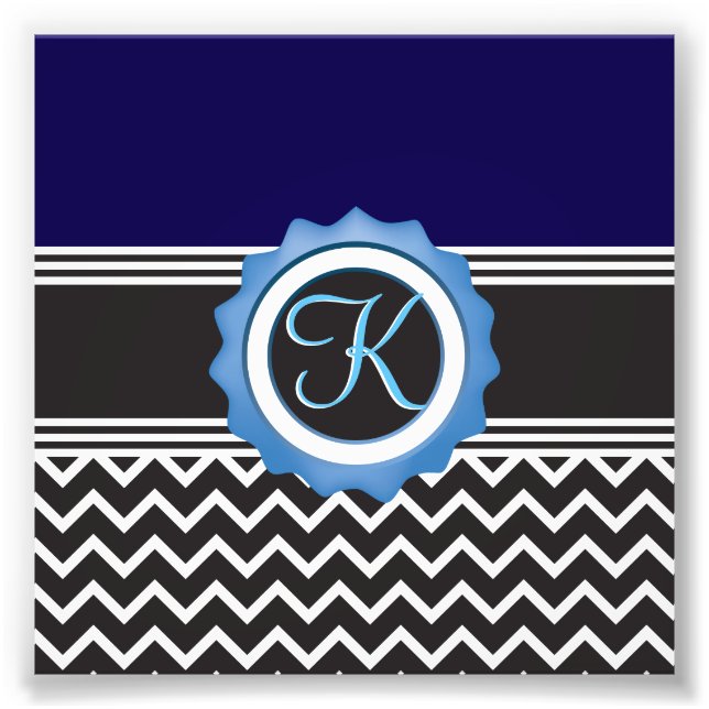 Blue Black Chevron Monogram Photo Print (Front)
