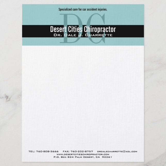Blue Black Chiropractor Double Monogram Letterhead (Front)