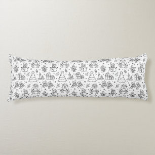 Blue Black christmas Pattern Doodle  Body Cushion