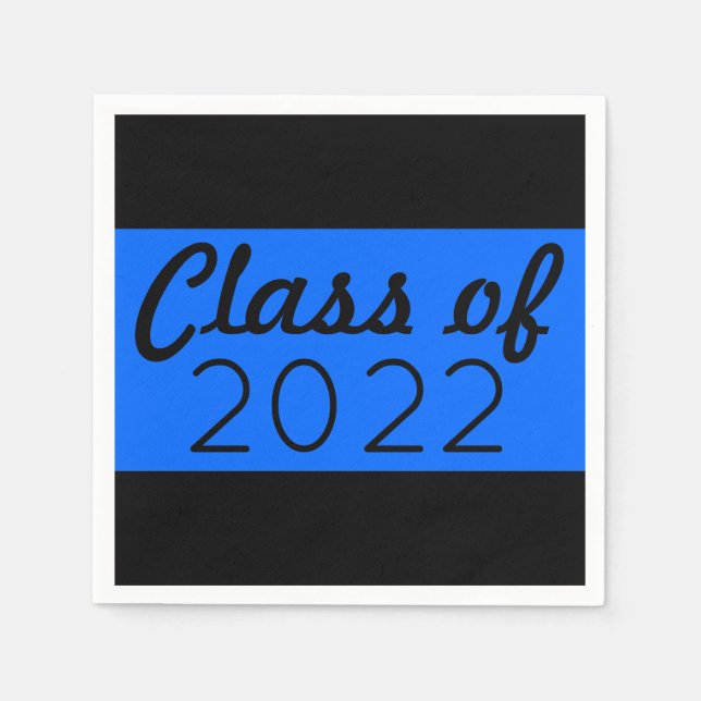 Blue & Black Class Year Graduation Napkin (Front)