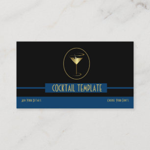 Blue & Black Classy Simple Gold Logo Bartender Business Card