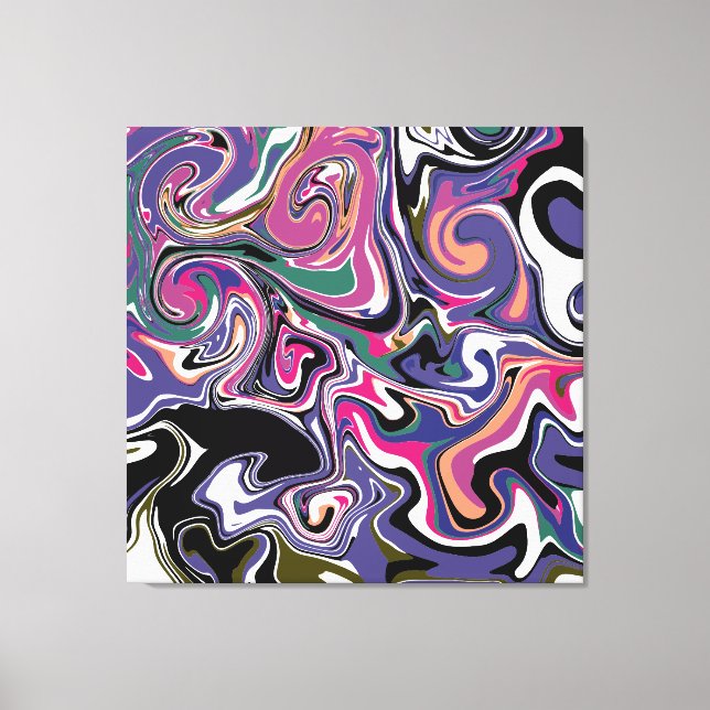 Blue, Black, Coral, White Swirls Marble Like Art   Canvas Print (Front)