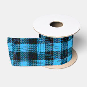Blue Black Crosshatch Buffalo Check Satin Ribbon
