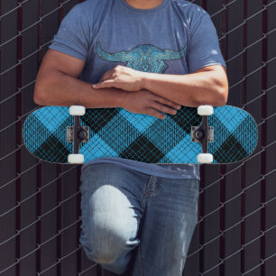 Blue Black Crosshatch Buffalo Check Skateboard