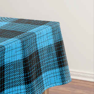 Blue Black Crosshatch Buffalo Check Tablecloth