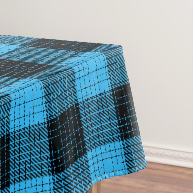  Blue Black Crosshatch Buffalo Check Tablecloth (In Situ)