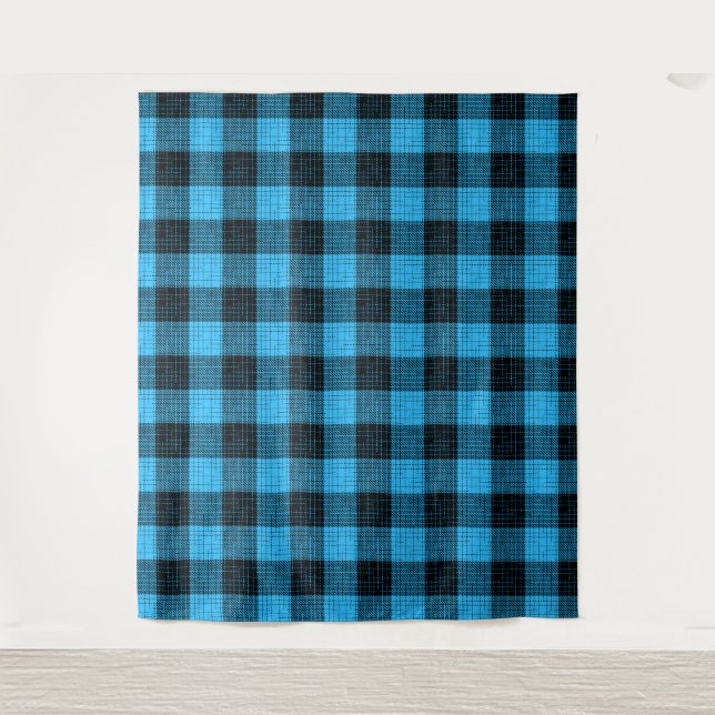  Blue Black Crosshatch Buffalo Check Tapestry (Front)