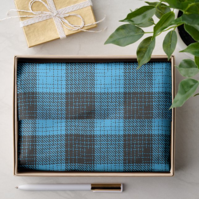  Blue Black Crosshatch Buffalo Check Tissue Paper (Gift)