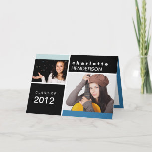 Blue black custom photo graduation announcement