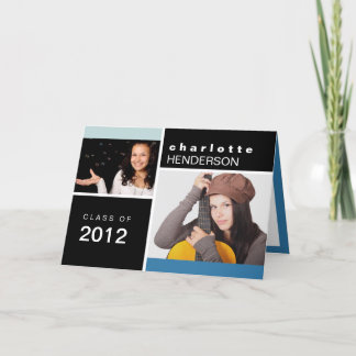 Blue black custom photo graduation announcement