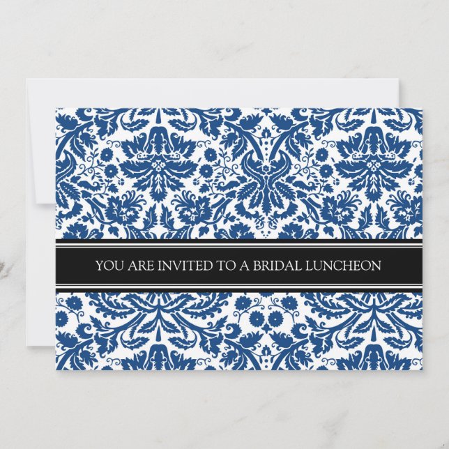 Blue Black Damask Bridal Lunch Invitation (Front)