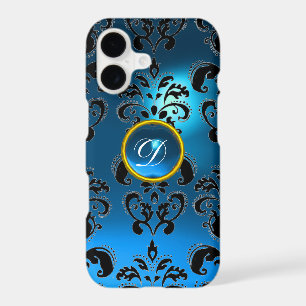 BLUE BLACK DAMASK GEM MONOGRAM