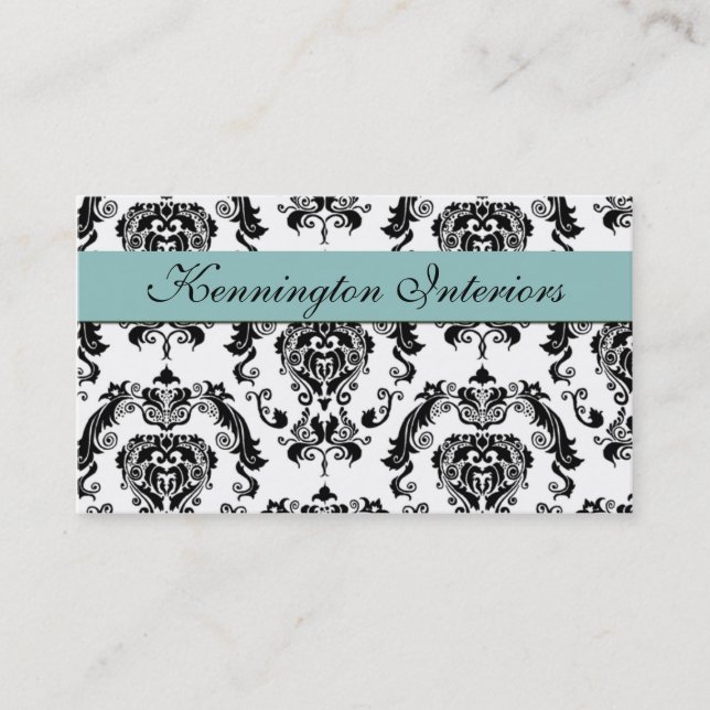 Blue Black Damask Lace Business Cards (Front)