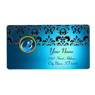 BLUE BLACK DAMASK MONOGRAM,sapphire turquase