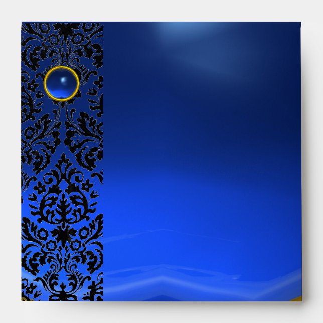 BLUE BLACK DAMASK Sapphire, Gold Envelope (Front)