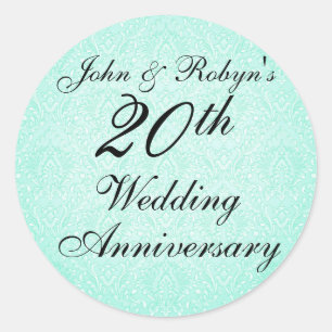 Blue & Black Damask Wedding Anniversary Sticker