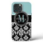 BLUE, BLACK DAMASK, YOUR MONOGRAM ,YOUR NAME