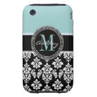 BLUE, BLACK DAMASK, YOUR MONOGRAM ,YOUR NAME