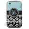 BLUE, BLACK DAMASK, YOUR MONOGRAM ,YOUR NAME