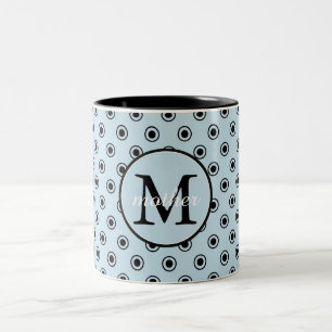 Blue Black Dots Monogram Two-Tone Coffee Mug
