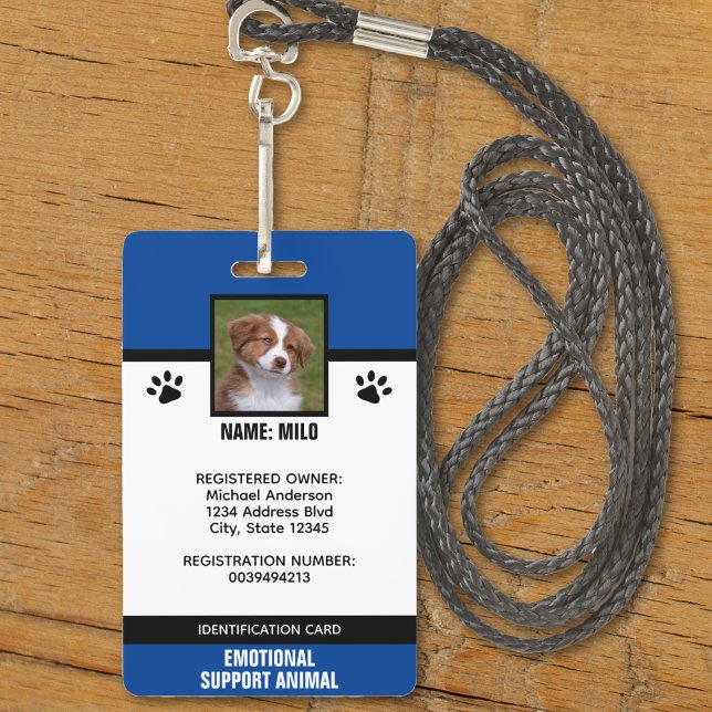 Blue & Black Emotional Support Service Animal ID Badge (blue black and white emotional support service animal id badge)