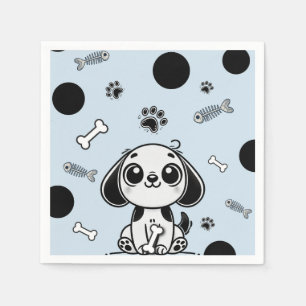 Blue & Black Fish Bones Puppy Dog Birthday Party  Napkin