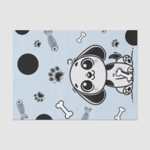 Blue & Black Fish Bones Puppy Dog Birthday Party Tissue Paper