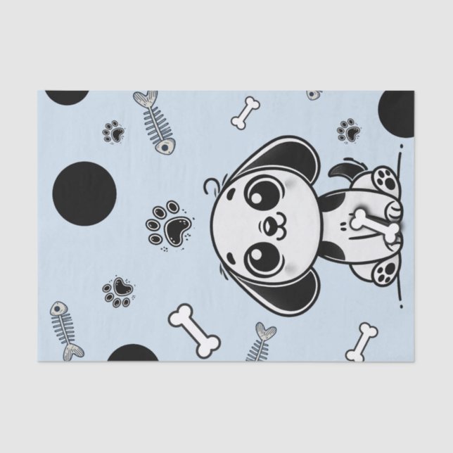 Blue & Black Fish Bones Puppy Dog Birthday Party  Tissue Paper (Front)