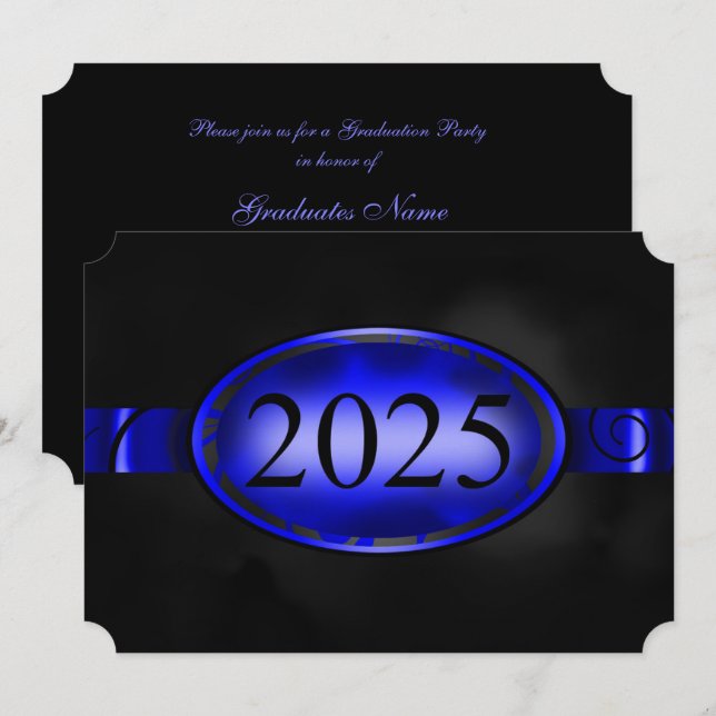 Blue & Black Floral Button 2025 Graduation Party Invitation (Front/Back)