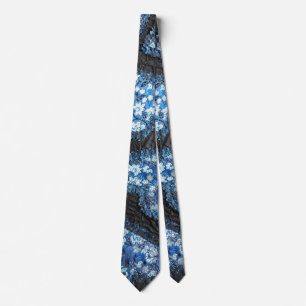Blue black floral pattern hearts  tie