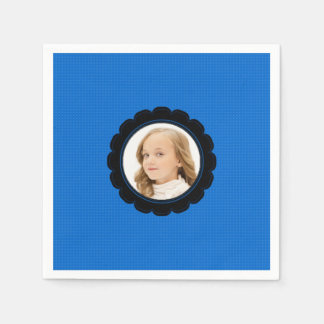 Blue Black Flower Replace Image Napkin