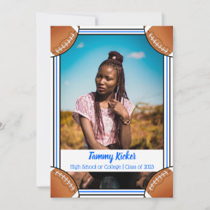 Blue & Black Football Graduation Announcement
