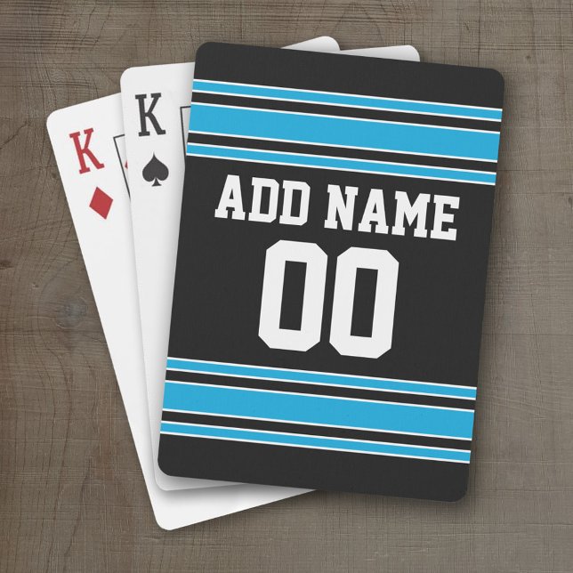 Blue Black Football Jersey Custom Name Number Playing Cards (Personalized Playing Cards - Sports Jersey Design)