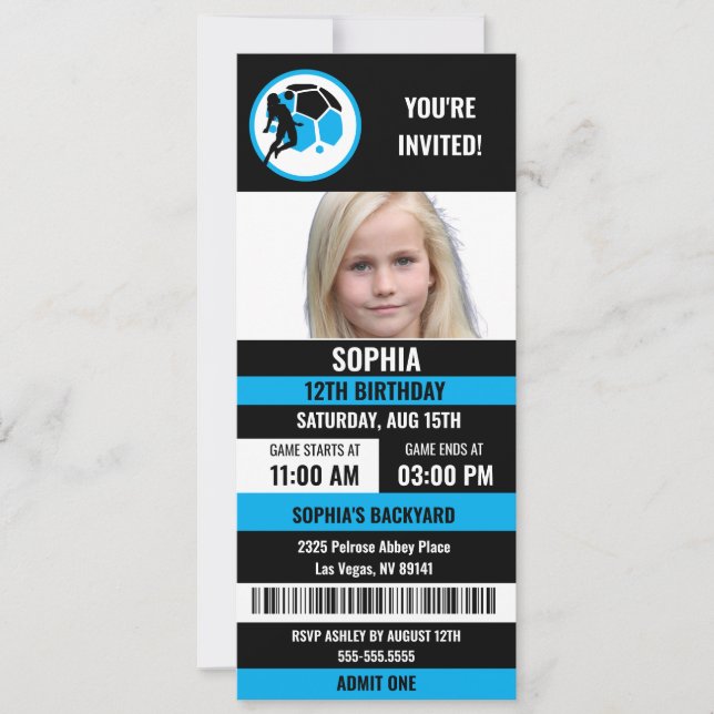Blue Black Football Ticket Birthday Photo Invitation (Front)