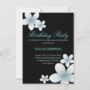 Blue & Black Frangipani Birthday Invite