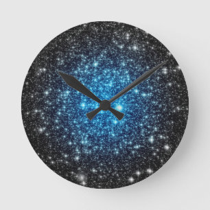 Blue & Black Galaxy Round Clock