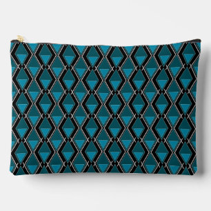 blue black geometric pattern art deco accessory pouch