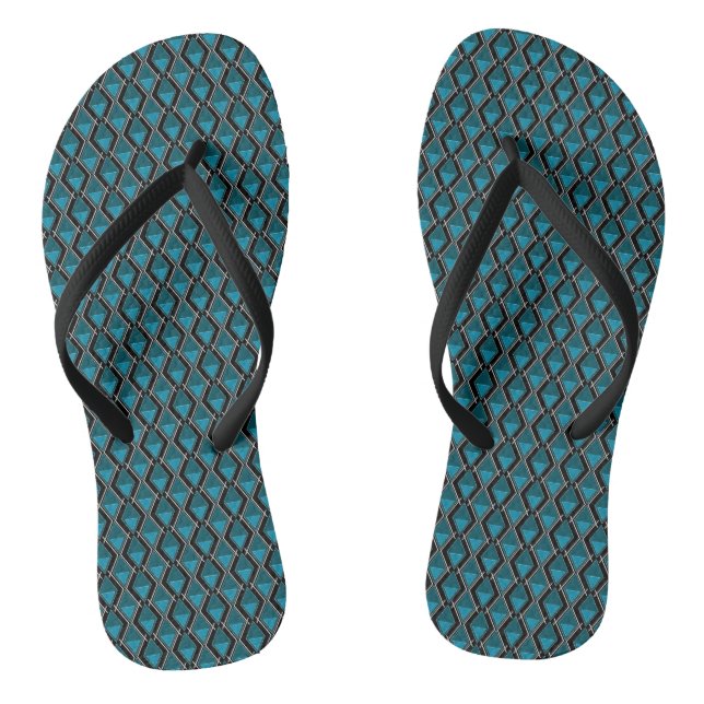 blue black geometric pattern art deco flip flops (Footbed)
