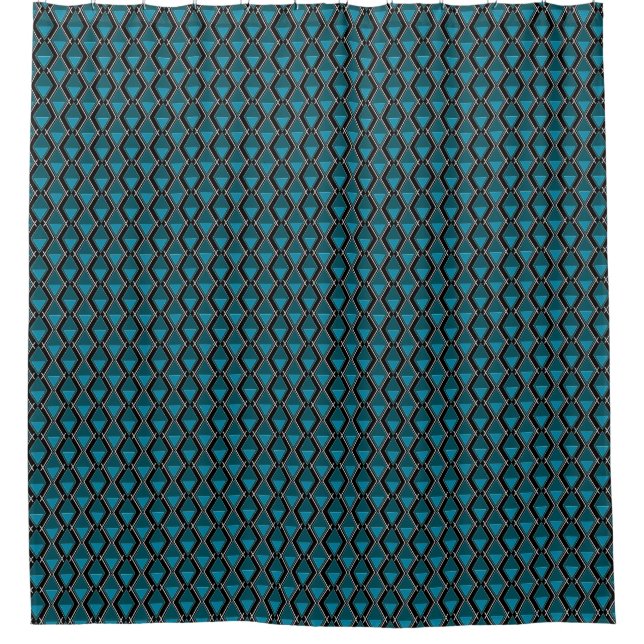 blue black geometric pattern art deco shower curtain (Front)