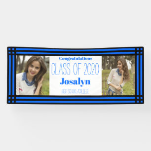 Blue Black Geometric Two Photos Graduation Banner