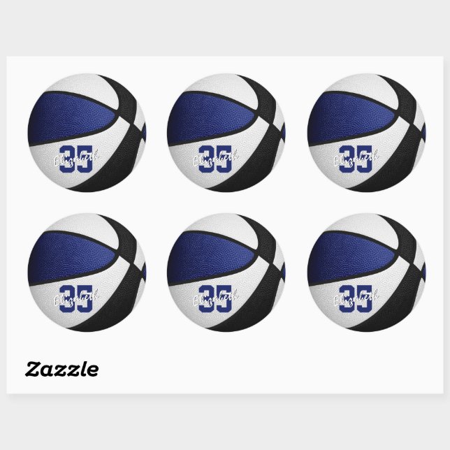 blue black girls boys basketball team colours classic round sticker (Sheet)