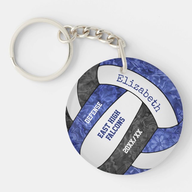 Blue black girly sports custom volleyball key ring (Front)