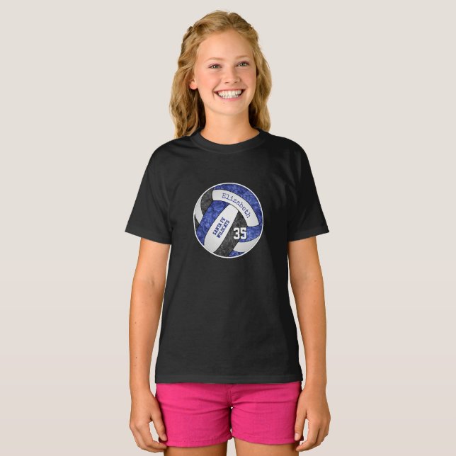 Blue black girly volleyball team colours T-Shirt (Front Full)