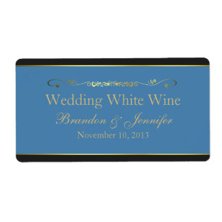 Blue, Black & Gold Custom Wedding Mini Wine Labels