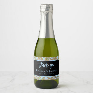 Blue Black & Gold Custom Wedding Sparkling Wine Label