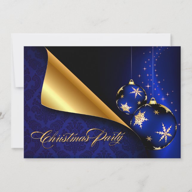 Blue Black Gold Elegant Embellishment Christmas Invitation (Front)