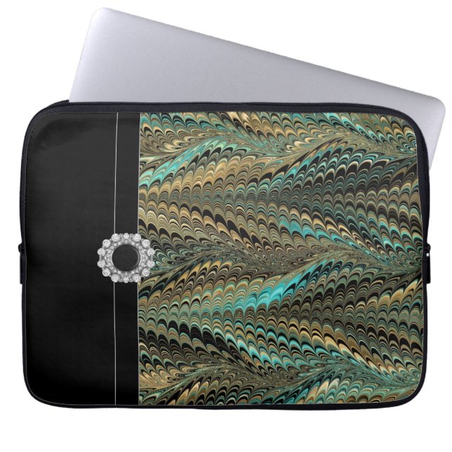 Blue Black Gold Elegant Laptop Sleeve (Front)