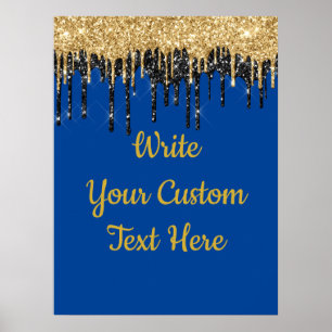 Blue Black Gold Glitter Birthday Party Anniversary Poster