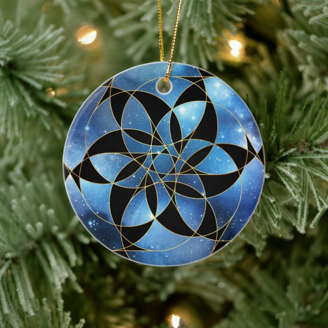 Blue Black Gold Sacred Geometry Ceramic Tree Decoration (Tree)