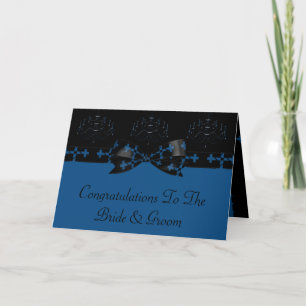 Blue & Black Gothic Chandelier & Cross Wedding Card